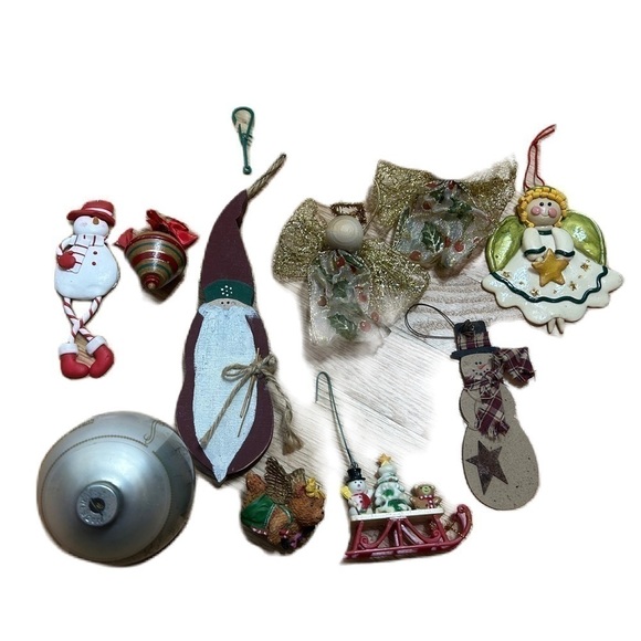Vintage Christmas Ornament Lot Bundle Snowman Angel Santa Sled